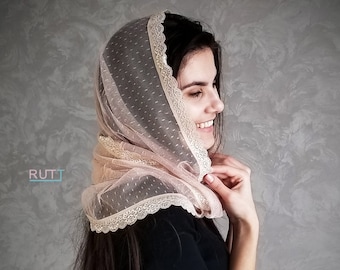 Dotted Infinity Church mantilla head covering shawl Catholic wrap Church or Chapel veil mantilla scarf