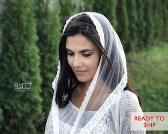 More colors tulle Church mantilla with soft lace Christian head covering RUTTSHOP Orthodox veil Catholic Chapel mantilla head wrap shawl