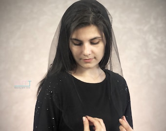 Black embroidered Scarf Church  head covering Orthodox veils Catholic veil Church wrap Chapel veil mantilla