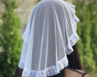 Capilla Blanca redondo velo Polka punto encaje mantilla Headwrap para la cabeza de la iglesia de masas que cubre el velo católico 6 colores redondo Capilla cordón tapa