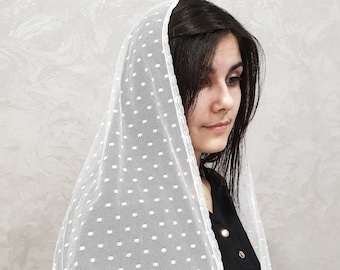 Marfil punteado católico mantilla católico velo Cabeza envoltura o capilla velo Chal Mantón Cabeza cubriendo