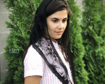 Foulard d'église mantille en dentelle noire couvre-chef châle orthodoxe voile catholique voile mantille église ou chapelle écharpe RUTTSHOP