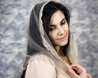 Beige Infinity head covering Catholic veil Church or Chapel veil mantilla scarf Purple for lent RUTTSHOP