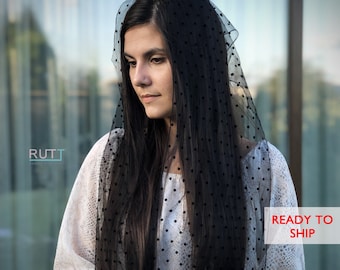 Elegant dotted  Scarf  Church  head covering Orthodox Head wrap Catholic veil Church or Chapel veil mantilla scarf