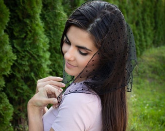 Church triangle kerchief dotted Head covering Women head wrap Catholic veil Church or Chapel veil mantilla