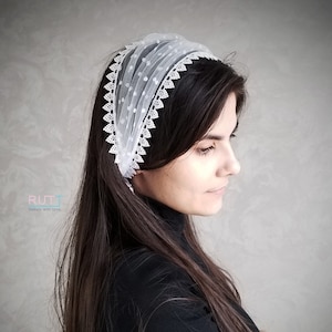 3 in 1 Dotted Headband\ wrap\ mantilla Church  head covering Orthodox Church or Chapel head wrap