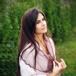 Brown embroidered infinity veil Church head covering mantilla Orthodox veils Catholic veil Church or Chapel veil mantilla scarf