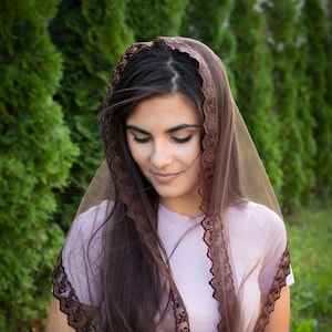 Brown Infinity head covering Catholic veil Church or Chapel veil mantilla scarf Women head wrap for mass