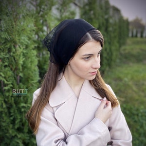 Church square kerchief with embroidered corner Head covering Orthodox veil Catholic veil Church or Chapel veil mantilla scarf