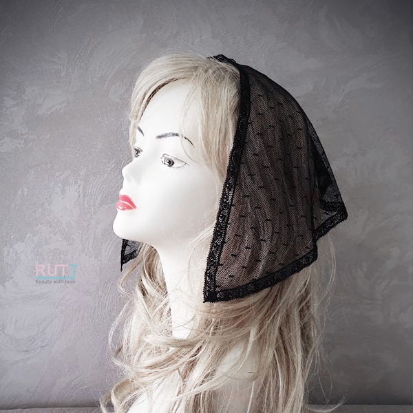 Black Head wrap Church head covering  Orthodox veil Catholic shawl Church or Chapel veil mantilla scarf