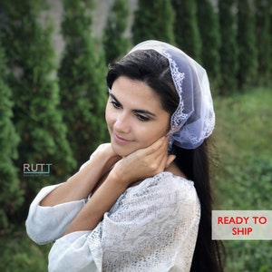 White embroidered Church Scarf Women head covering Orthodox head wrap veils Catholic veil Church or Chapel veil mantilla scarf MORE COLORS