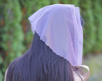 Envoltura para la cabeza de mujer con borde ondulado decorado con pedrería Velo de capilla Cabeza de iglesia que cubre velos ortodoxos Iglesia católica o mantilla de capilla