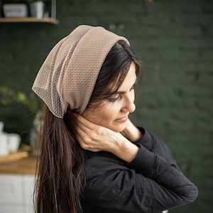 Pañuelo beige para cubrir la cabeza, pequeño rombo, diseño cuadrado de tul, para cubrir la cabeza, para misa latina, para iglesia, para mujeres con velo