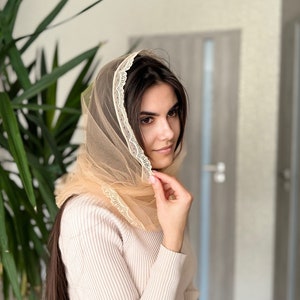 Infinity head covering shawl flex tulle with lace Orthodox christian veils Catholic veil Church or Chapel veil mantilla scarf