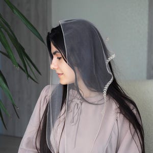 Christian Scarf with  purple embroidery Church head covering Orthodox veils Catholic veil Church or Chapel veil mantilla head wrap