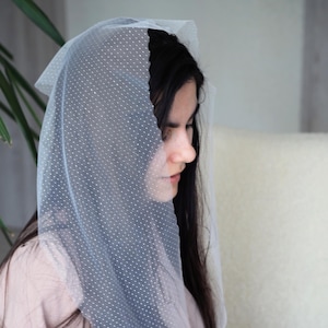Women decorated head wrap with wavy edge Chapel veil Church head covering Orthodox veils Catholic veil Church or Chapel mantilla More colors