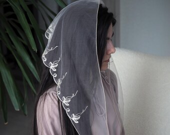 Bufanda cristiana con bordado morado, velo para iglesia, velo ortodoxo, velo católico, velo de iglesia o capilla, mantilla para envolver la cabeza