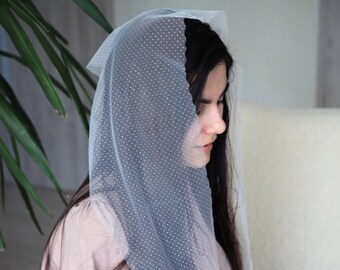 Pañuelo para la cabeza decorado para mujer con borde ondulado Velo de capilla Mantilla de iglesia Velos ortodoxos Velo católico Mantilla de iglesia o capilla Más colores