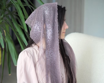 Christian Glitter Scarf Church  head covering Orthodox head wrap Catholic veil Church or Chapel veil mantilla scarf