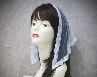 Pequeña cabeza azul suave envoltura cabeza de la iglesia que cubre velos ortodoxos chal católico Iglesia o capilla velo mantilla bufanda