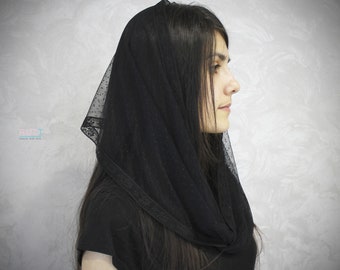 Schwarz gepunktet Kirche Schal Kopfbedeckung orthodoxen Kopf wickeln katholischen Schleier Kirche oder Kapelle Schleier Mantilla Schal