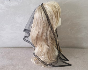 Pañuelo para la cabeza de tul y encaje negro, pañuelo para la cabeza, chal ortodoxo, velo católico para misa, velo de iglesia o capilla, mantilla