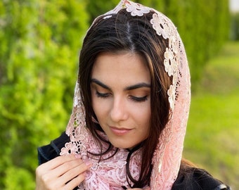 Velo de iglesia infinito con encaje floral, velo ortodoxo, velo católico, velo de iglesia o capilla, mantilla, bufanda