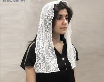 Triangle Lace Mantilla Veil Tulle Scarf Covering Church Veil Mass Wedding Nude 
