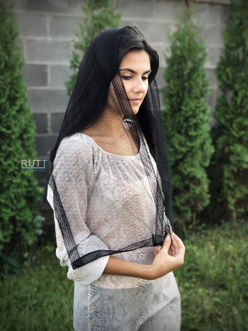 Black rhombus tulle Church Scarf lace mantilla Headwrap for mass Church head covering Catholic veil