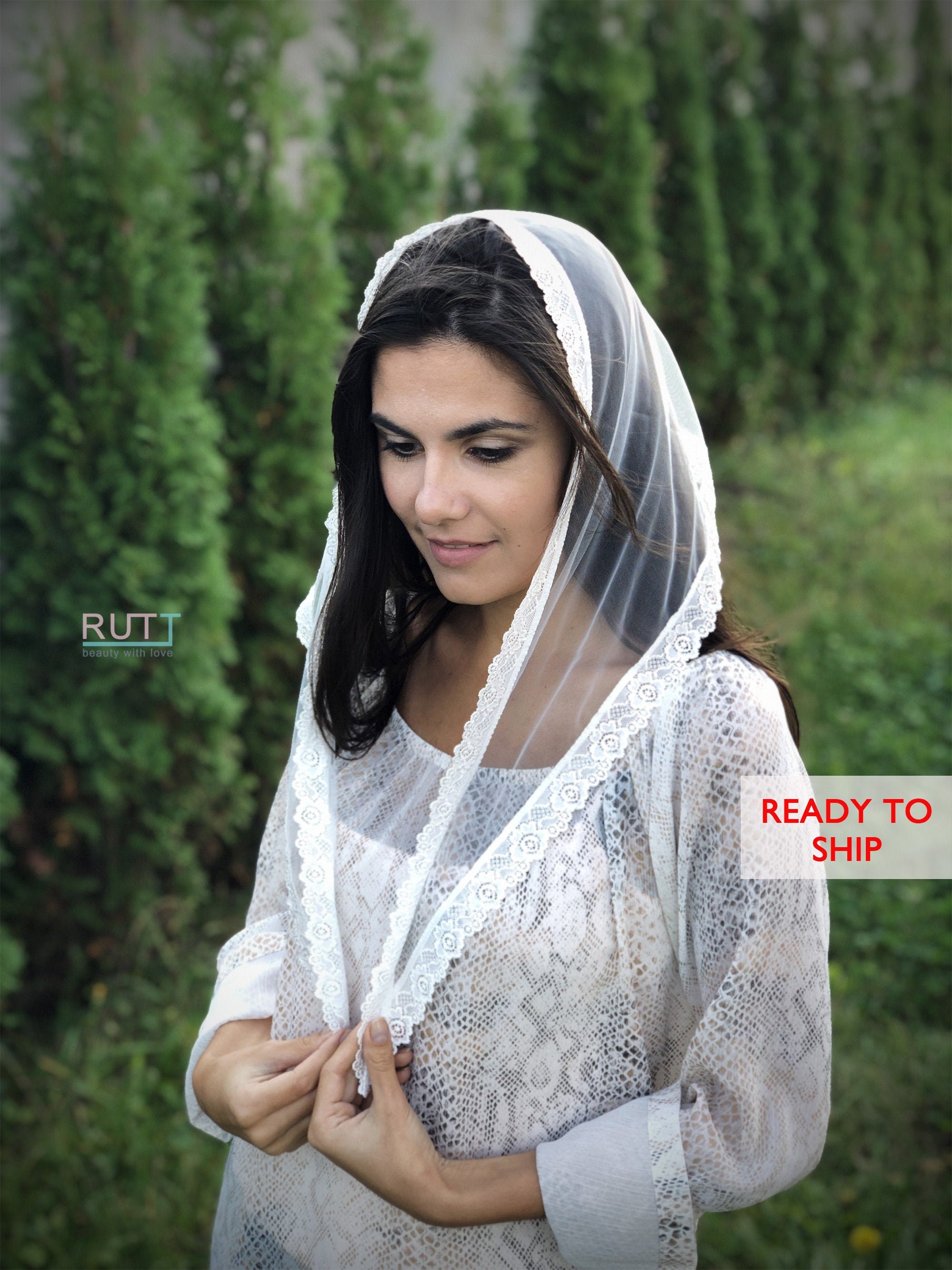 More colors tulle Church mantilla with soft lace Christian head covering RUTTSHOP Orthodox veil Catholic Chapel mantilla head wrap shawl