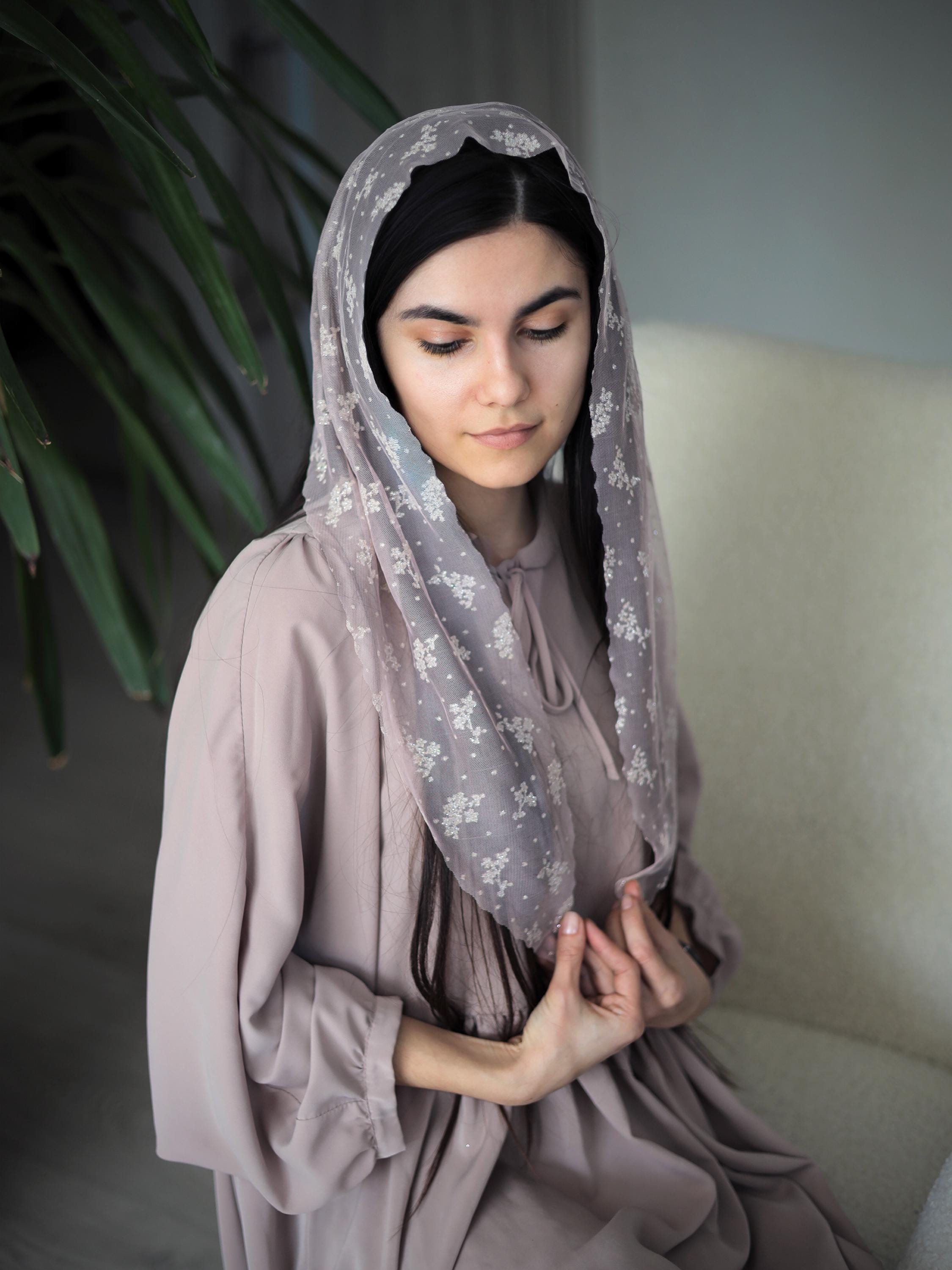 Christian Glitter Scarf Church Head Covering Orthodox Head Wrap