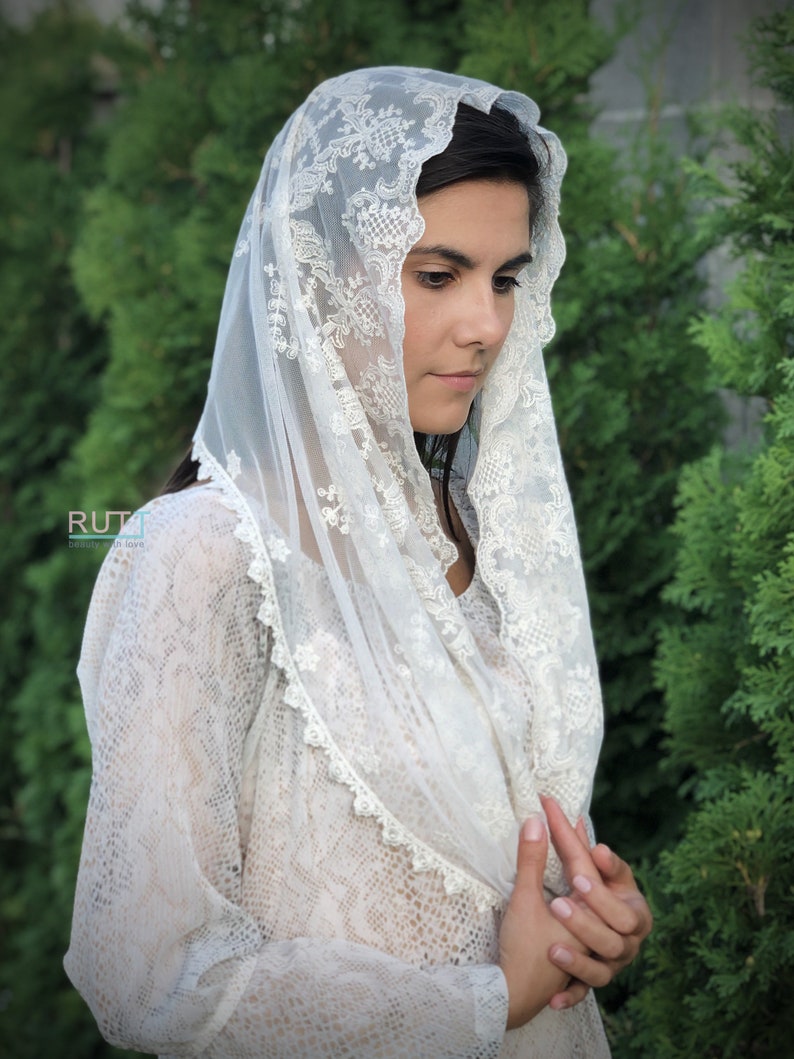 Ivory Infinity Church head covering Lace veils Catholic veil Church or Chapel veil mantilla scarf