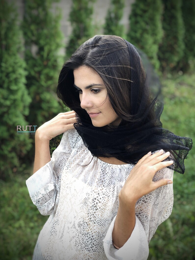 Black rhombus tulle Church Scarf lace mantilla Headwrap for mass Church head covering Catholic veil
