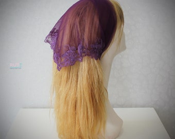 Church square kerchief with embroidered corner Head covering RUTTSHOP Orthodox veil Catholic veil Church or Chapel veil mantilla scarf