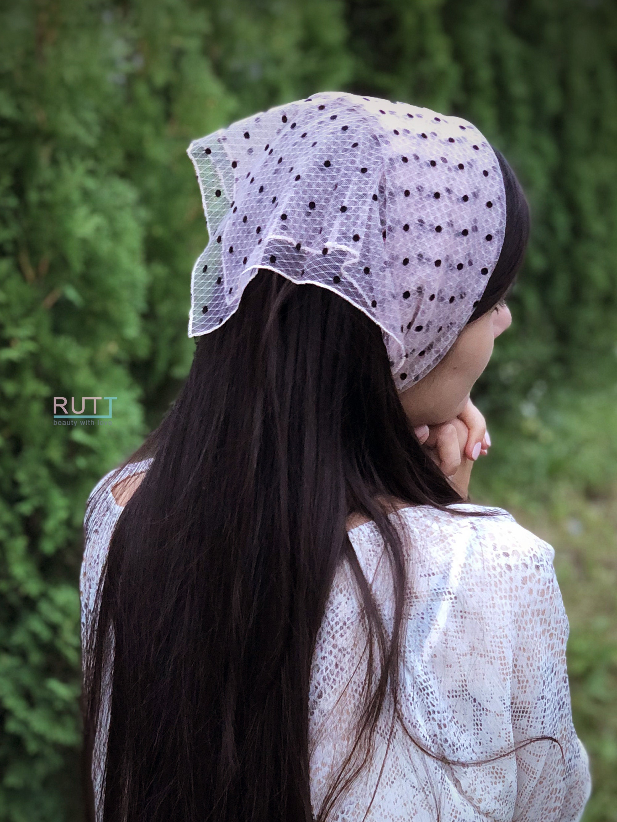 Tulle with velvet polka dots Headwrap Tender pink Headband | Etsy