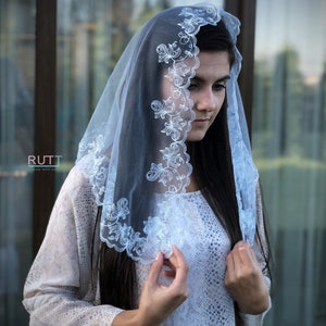 Church embroidered mantilla Women head covering Orthodox wrap Catholic veil Church or Chapel veil mantilla RUTTSHOP scarf image 7