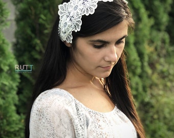Spitzen-Stirnband Für Frauen – Himmelblau, Elastisch, Floral, Für Kirche & Alltag