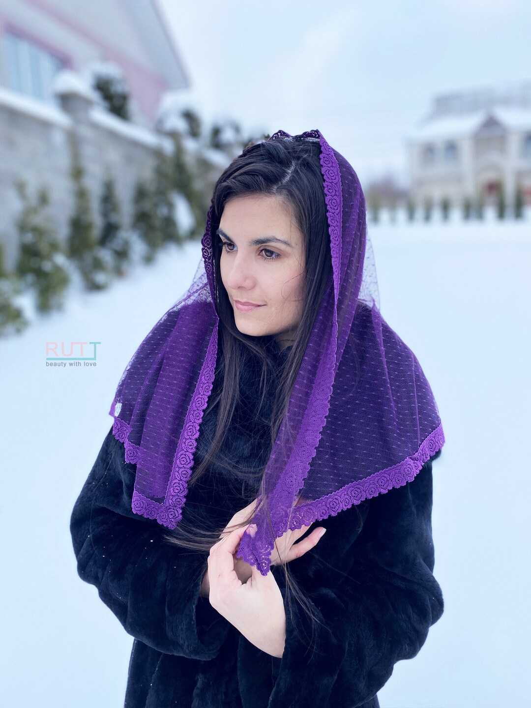Purple for Lent and Advent Dotted Catholic Mantilla Catholic