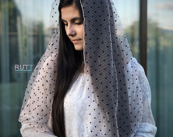 Dotted Shawl Christian Scarf Church Scarf head covering Orthodox Head wrap Catholic veil Church or Chapel veil mantilla scarf