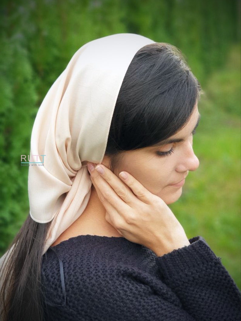 Soft Cotton Scarf Church head covering RUTTSHOP Catholic head wrap for mass Church or Chapel natural mantilla scarf imagem 1