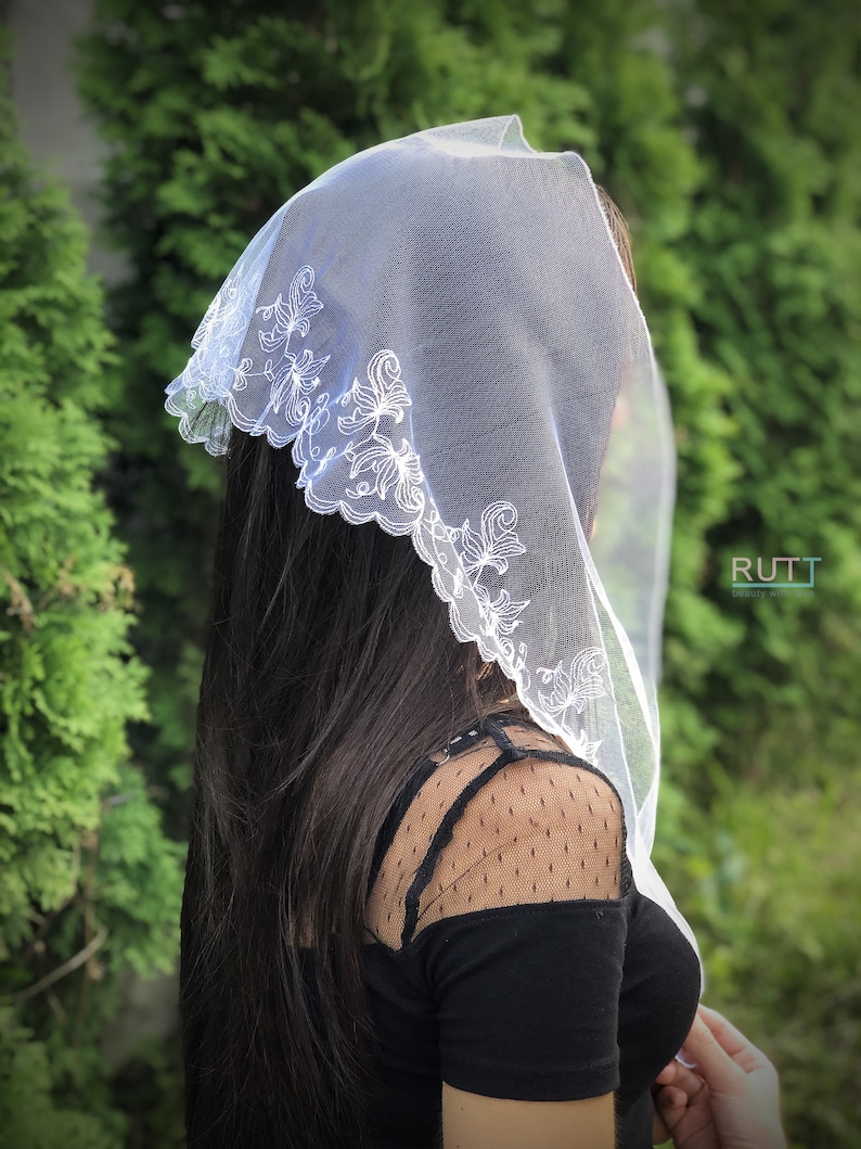 Voiles En Dentelle Florale Pour Couvrir La Tête Latine Mass Mantilla Veils Court écharpe Pour Femmes De Mariée Blanc Noir Catholique V, Noir/blanc
