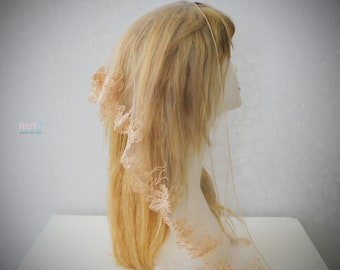 Beige Church Scarf head covering Embroidered Orthodox veil Catholic veil Church or Chapel veil mantilla scarf
