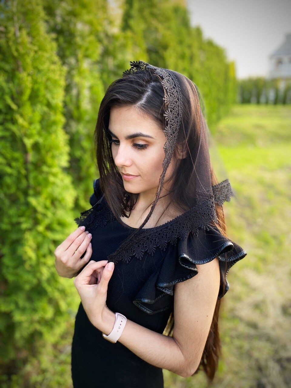 Velo Da Donna In Pizzo Triangolare - Sciarpa Retrò, Copricapo Per Chiesa, Tulle Elegante - Foto 13