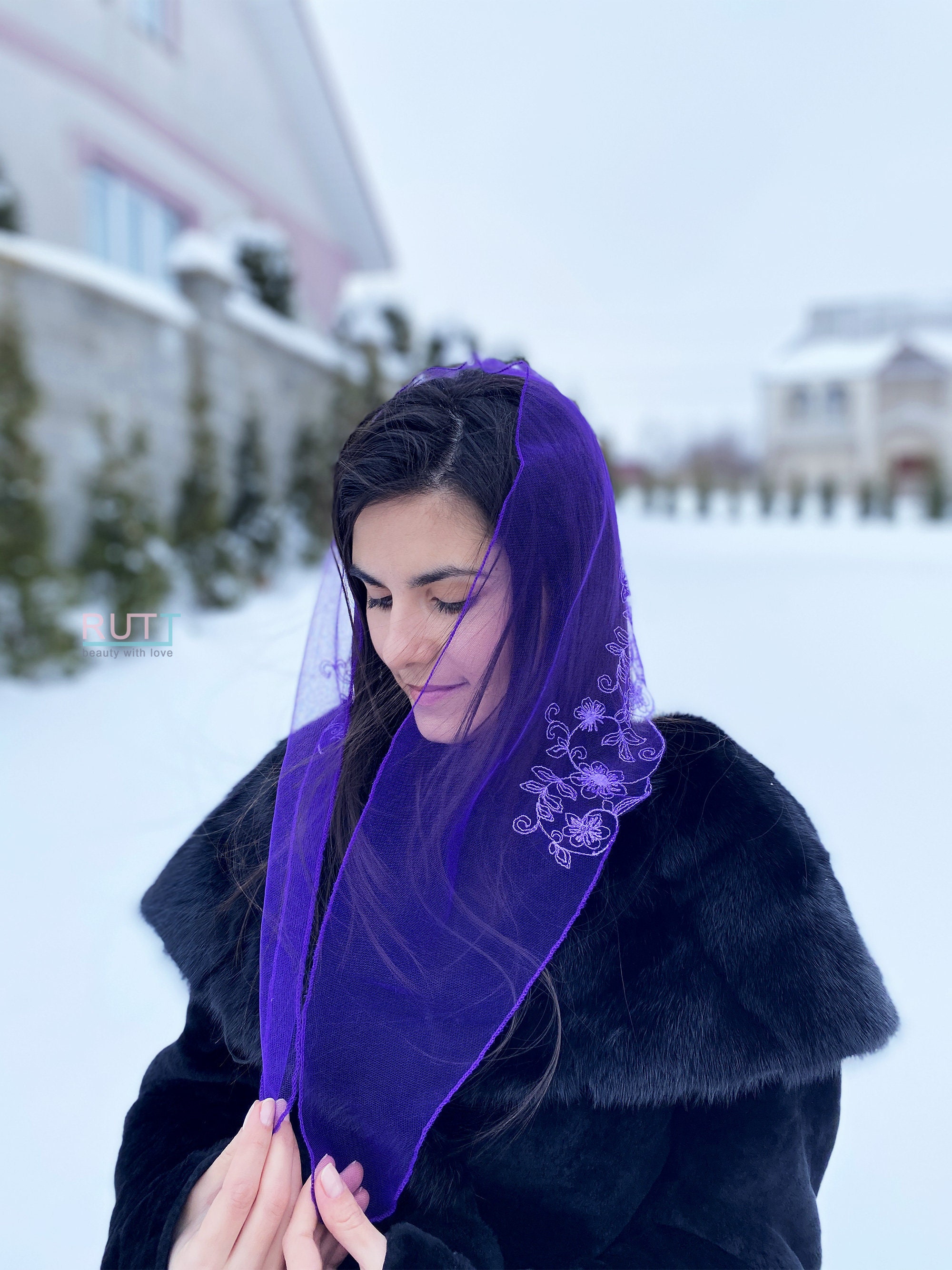 Christian Purple Head Wrap With Large Embroidery RUTTSHOP 