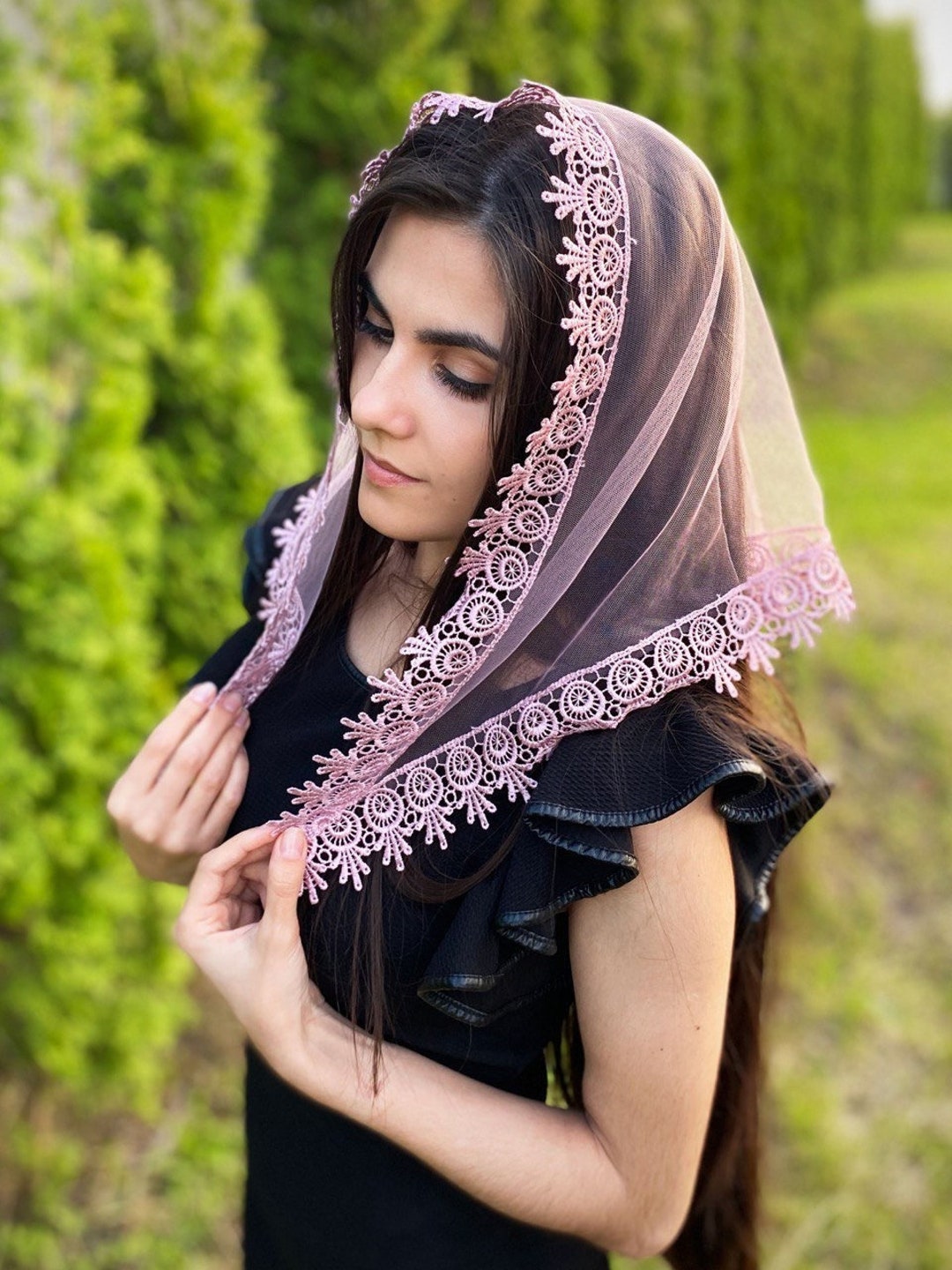 Triangle Scarf With Lace Church Head Covering Orthodox Veils