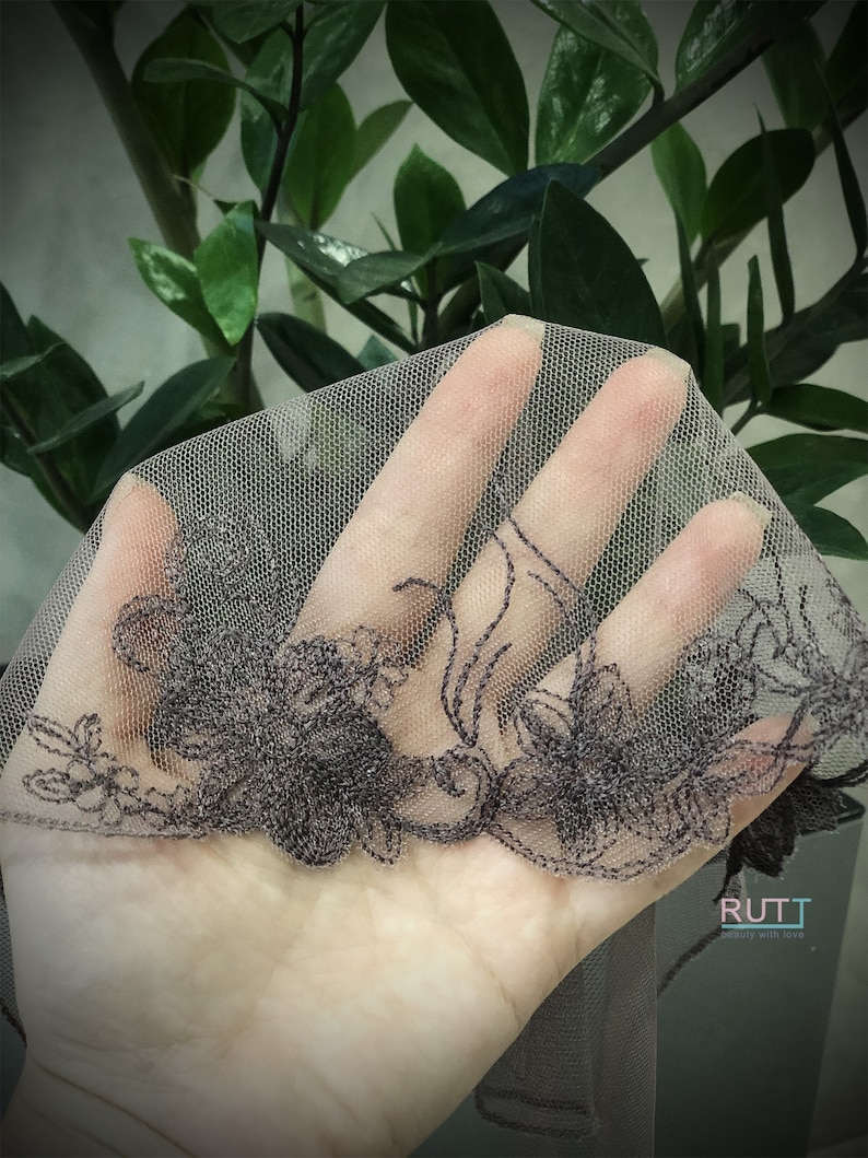 Grey Stretch tulle Headband Kerchief Church headwrap Embroidered chapel little mantilla any color RUTTSHOP image 9