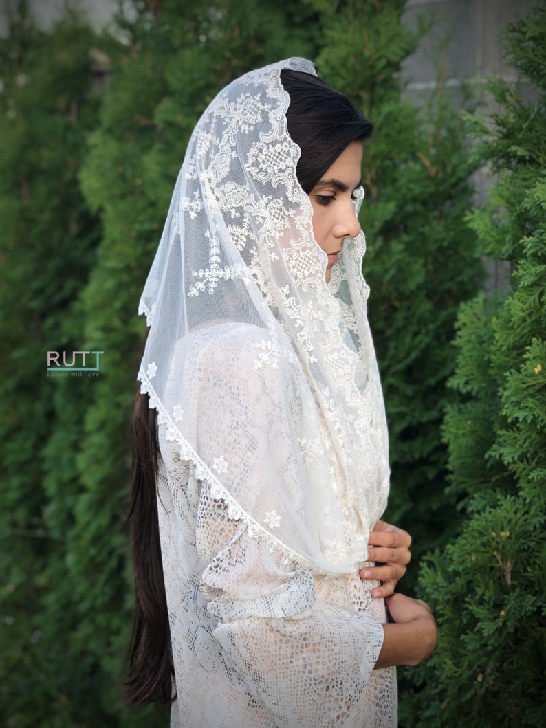 Ivory Infinity Church head covering Lace veils Catholic veil Church or Chapel veil mantilla scarf