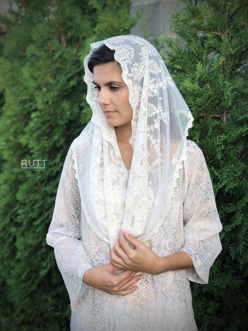 Ivory Infinity Church head covering Lace veils Catholic veil Church or Chapel veil mantilla scarf
