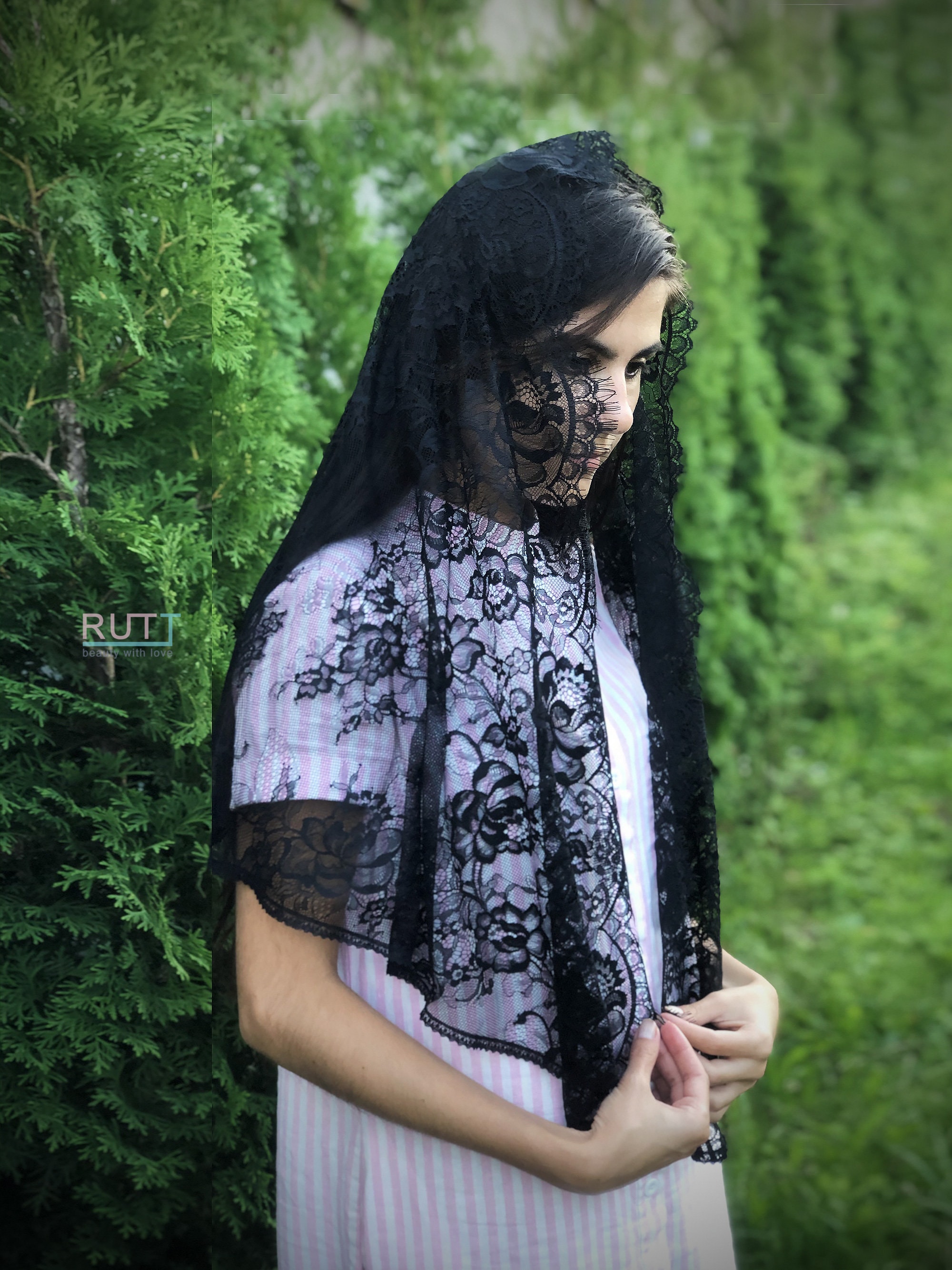 BLESSUME Vrouw Kant Oneindigheid Katholieke Kapel Sluier Latijn Massa Mantilla Hoofd Cover, wit, One size