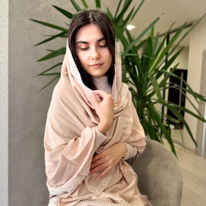 Soft Cotton Scarf  with linen  lace Church  head covering  Catholic head wrap for mass Church or Chapel natural mantilla RUTTSHOP scarf